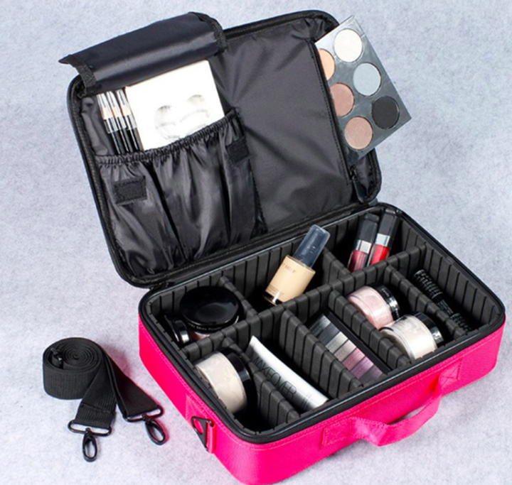 Travel Makeup Bag with Combination Lock Case Large Capacity 3-Layers Train  Cosmetic Case Organizer 16 Inches Waterproof Portable Artist Makeup Storage